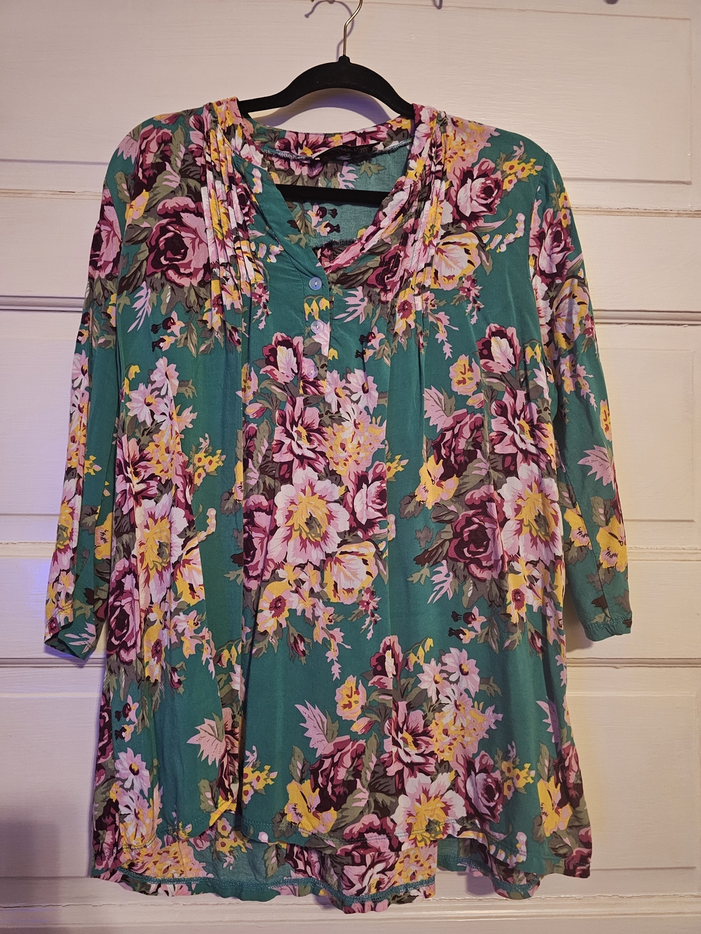 Glamour Farms Teal Floral 3/4 Sleeve Blouse – Size 3X (Dear Scarlett Style)